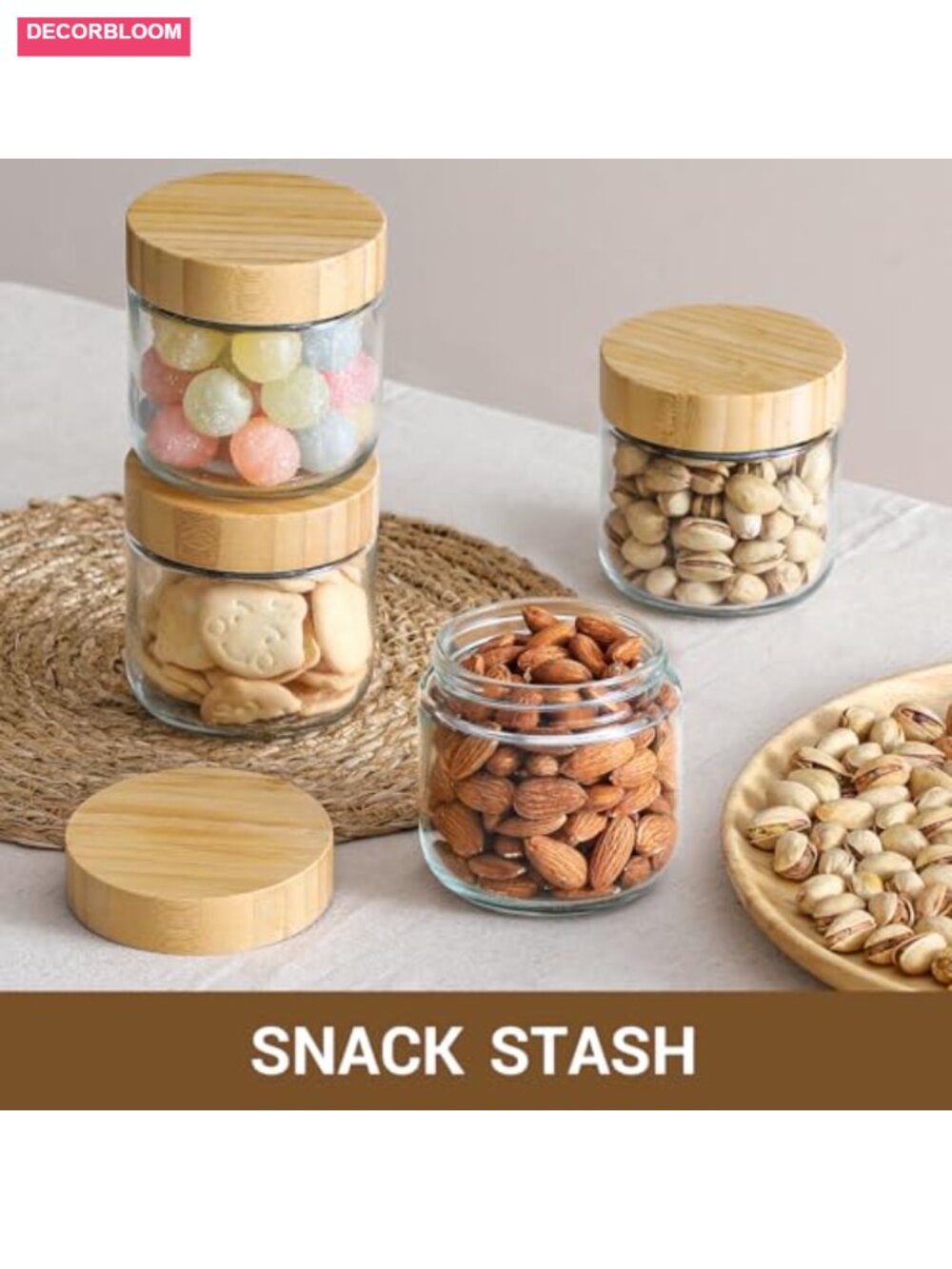 4-Pack 8oz Glass Jars with Airtight Bamboo Lids, Food Storage - Picture 4 of 6
